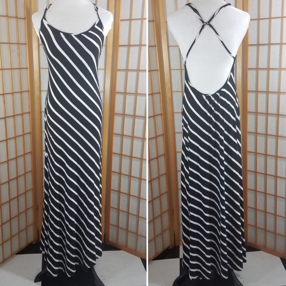 Aqua Dresses & Skirts - Aqua black and white diagonal striped maxi dress